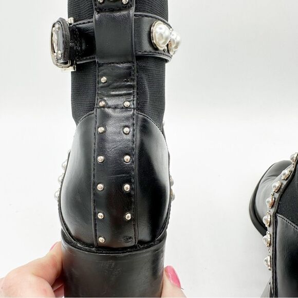 Zara Pearl and Stud Black Botin Mid‎ Heel Ankle Boots 37 US 6.5 - Picture 7 of 14